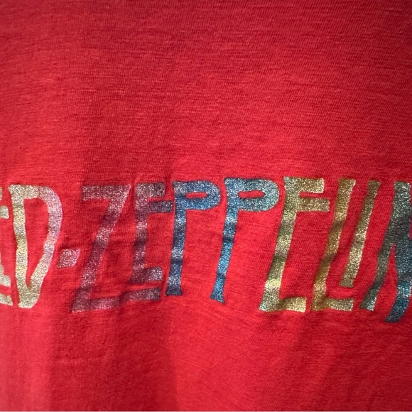 Vtg Ladies Unisex 1970s Rainbow Glitter Led Zeppelin Red T Shirt Sz S/M*READ - Picture 5 of 11